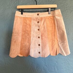 White Crow Tan Suede Button-Up Mini Skirt